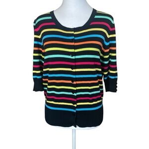 Jillian Nicole Striped Colorful 3/4 Sleeve Cardigan Sweater XL Rainbow Bright